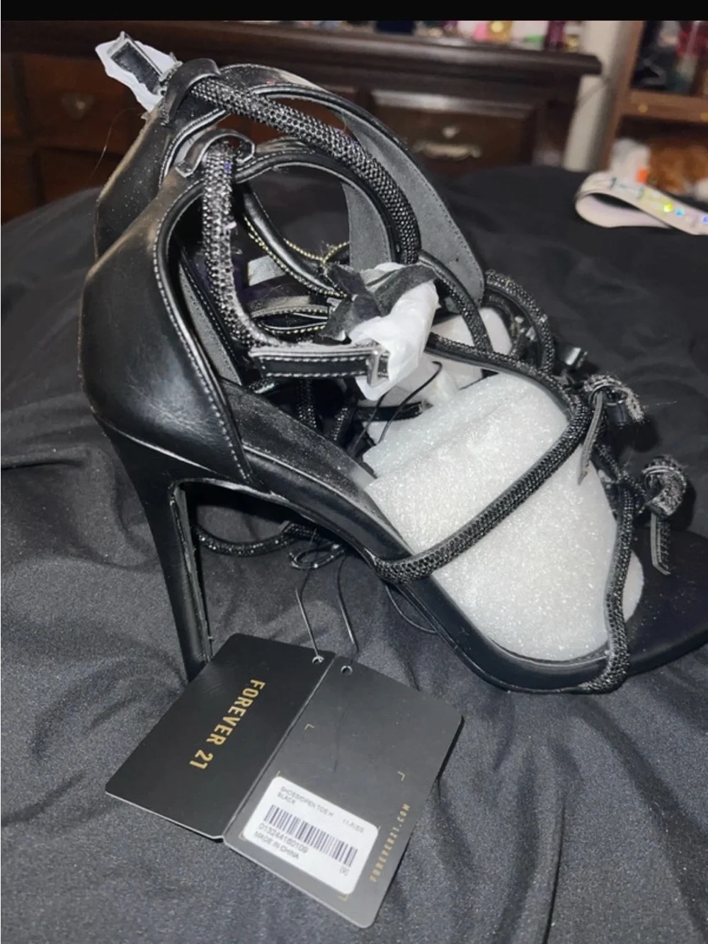 Forever 21 Black Strappy heels with bow detail